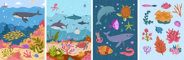 Crédence de cuisine en verre imprimé Vie marine underwater marine life illustration