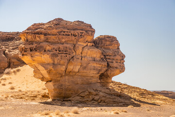 Face shaped rock at Hegra (Mada'in Salih) site near Al Ula, Saudi Arabia