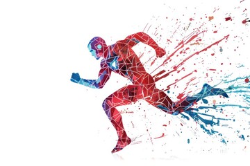 athlete running with splashes on white background