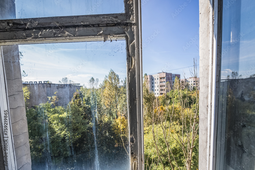 Canvas Prints View from Hospital MsCh-126 in Pripyat ghost city in Chernobyl Exclusion Zone, Ukraine