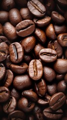Fototapeta premium Banner of aromatic roasted coffee beans. Top view. Background. Pattern. Design for cafeteria, coffee shops