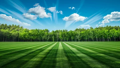 Gardinen Pristine Lawn with Striped Pattern in Lush Park. Generative ai © Scrudje