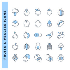 25 Fruit and Veggies Two Color icon pack. vector illustration.