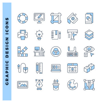 25 Graphic Design Two Color icon pack. vector illustration.