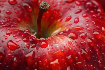red apple with water droplets in the center - 759221613