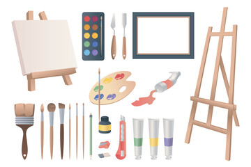 artist easel with brushes art tools illustration