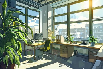 interior of office with plants and desks - 759221837