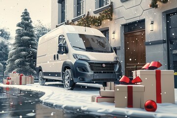 promaster door delivery truck with christmas boxes