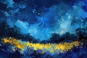 night sky with stars above the forest - 759222097