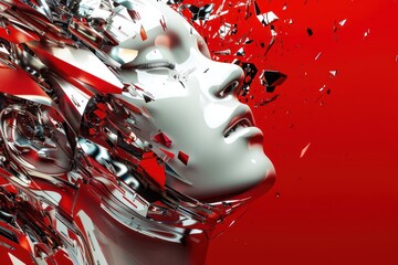 face and body of an intelligent image of technology on red background - 759222237