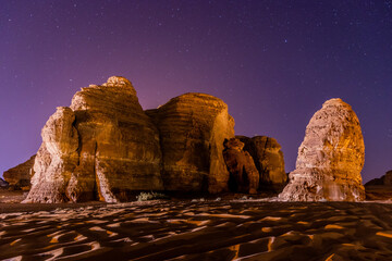 Night view of rock formations near Al Ula, Saudi Arabia