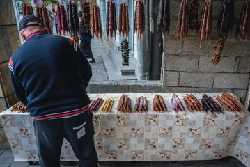 Fotobehang Stand with Churchkhela - traditional candle-shaped candy in Tbilisi city, Georgia © Fotokon