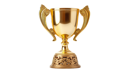 Golden Trophy Cup isolated on white or transparent background
