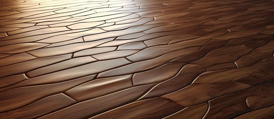 Fototapeten A close up of a hardwood floor with a brick pattern. The brown wood stain enhances the natural beauty of the wood planks, creating a stunning pattern © 2rogan