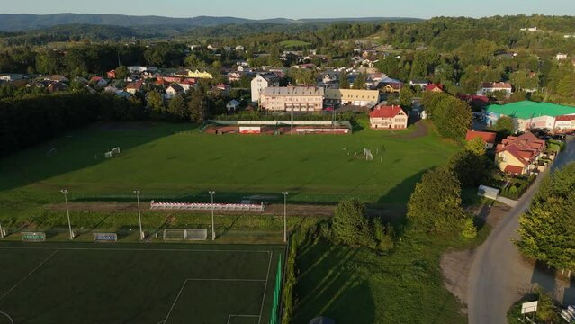 Beautiful Football Field Lesko Aerial View Poland