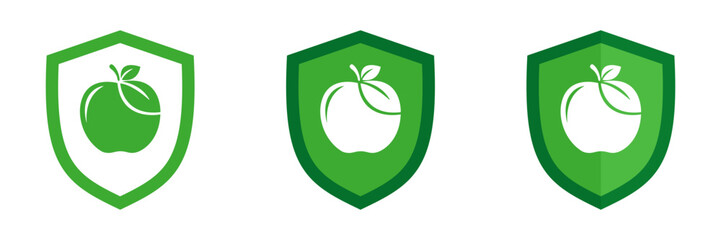 Shield icon set with apple, illustration