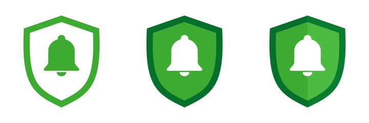 Set of shield icons with bell. Illustration