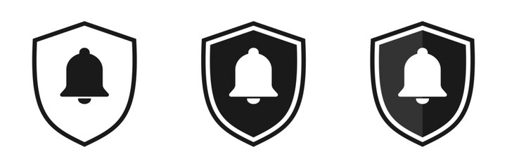 Set of shield icons with bell. Illustration