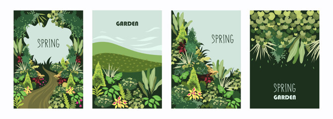 Spring garden. Set of templates for spring banners, cards, posters, covers. Flat vector illustration. - 759226046