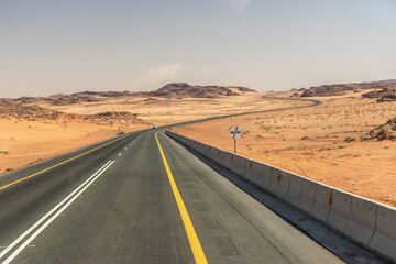 Road 70 through desert near Al Ula, Saudi Arabia