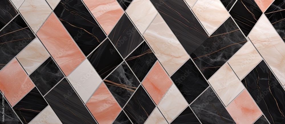 Poster a detailed shot of a monochromatic geometric patterned floor made of composite building material wit