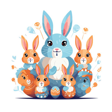 group of easter rabbits with egg painted characters