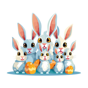 group of easter rabbits with egg painted characters