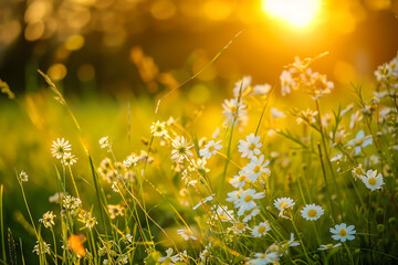 Sunlit Field of Flowers