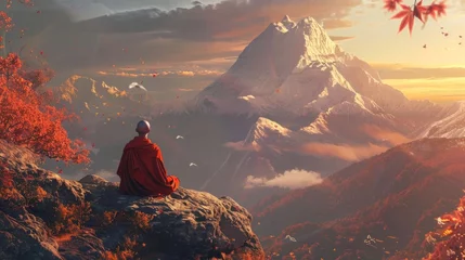 Foto auf Acrylglas monk meditating mountain generative ai © Francheska
