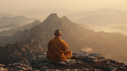 monk meditating mountain generative ai - obrazy, fototapety, plakaty