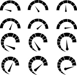 Dashboard speedometer icons set. Tachometer icon isolated. Performance indicator sign.finish Car speed. Fast internet speed sign. Stock flat vector
