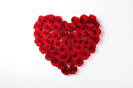 A heart made of red roses isolated on white, symbolizing deep love and affection.