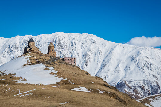 Tsminda Sameba - Trinity Church in Gergeti village near Stepantsminda in Georgia
