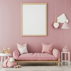 Frame mockup, Child's Room Mockup with Stuffed Animals and Pillows, high-resolution (300 DPI)
