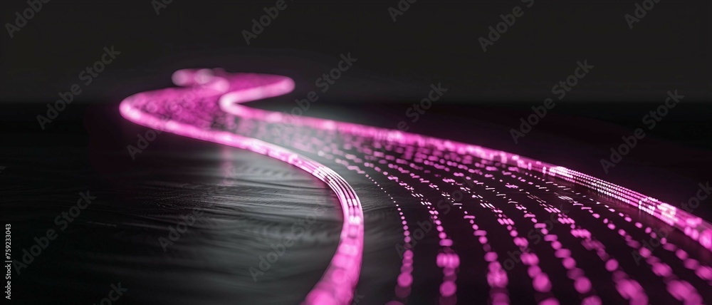 Aufkleber digital road illuminated by pink matrix of binary code. digital winding road isolated on black backg