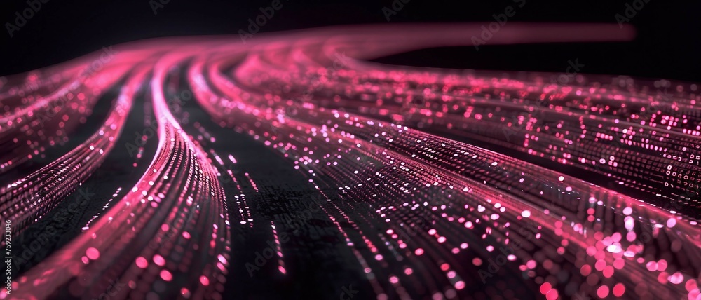 Aufkleber digital road illuminated by pink matrix of binary code. digital winding road isolated on black backg