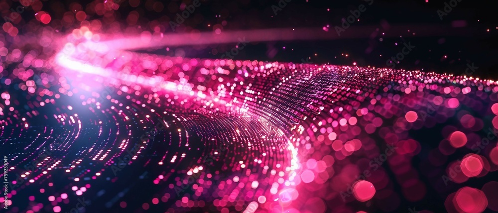 Aufkleber digital road illuminated by pink matrix of binary code. digital winding road isolated on black backg