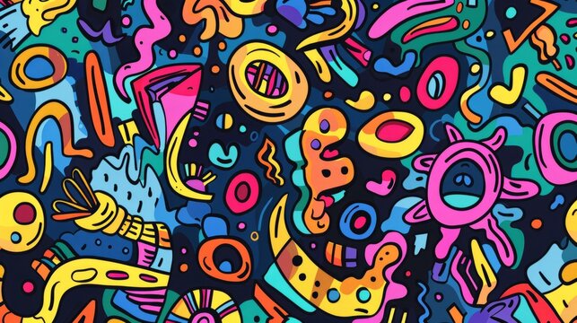 Doodles background with cute bright colorful elements generative ai