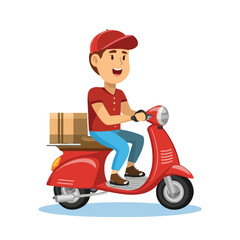 2d vector illustration A courier wearing a shirt is delivering a package mobile with location gps