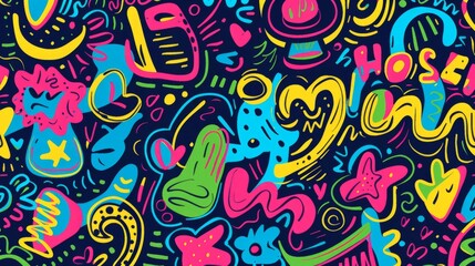 Doodles background with cute bright colorful elements generative ai