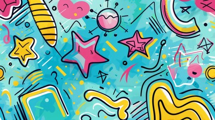 Fototapeta premium Doodles background with cute bright colorful elements generative ai