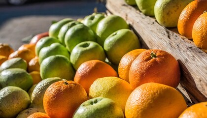 vibrant assortment of fresh citrus and fruits in a market display
