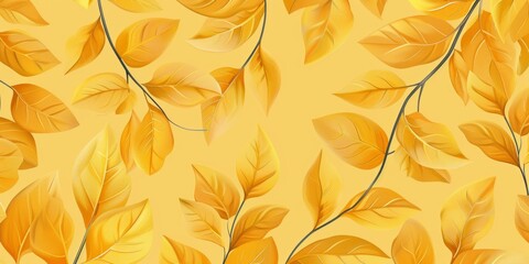 leaves pattern, yellow background, repeating pattern design Generative AI