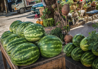 Watermelons for sale on a street in Tbilisi, Georgia