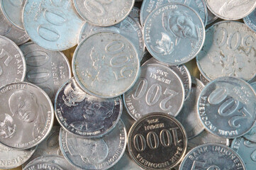 Close up - Indonesia coin rupiah. Background. Concept of saving money