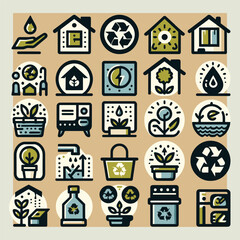 Set of vector icons in simple flat design for alternative energy resources and sustainable living. Isolated items. Vector illustration