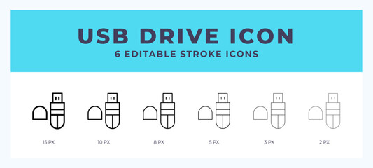 Usb drive icon. Editable stroke line icon vector illustration.