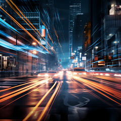A busy city intersection with streaks of car lights - obrazy, fototapety, plakaty
