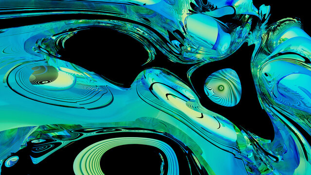 Swirling blue and green abstract digital art