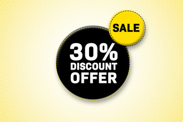 30 percent discount Offer tag. Advertising for sales, promo, discount, shop. Sticker, button, icon.